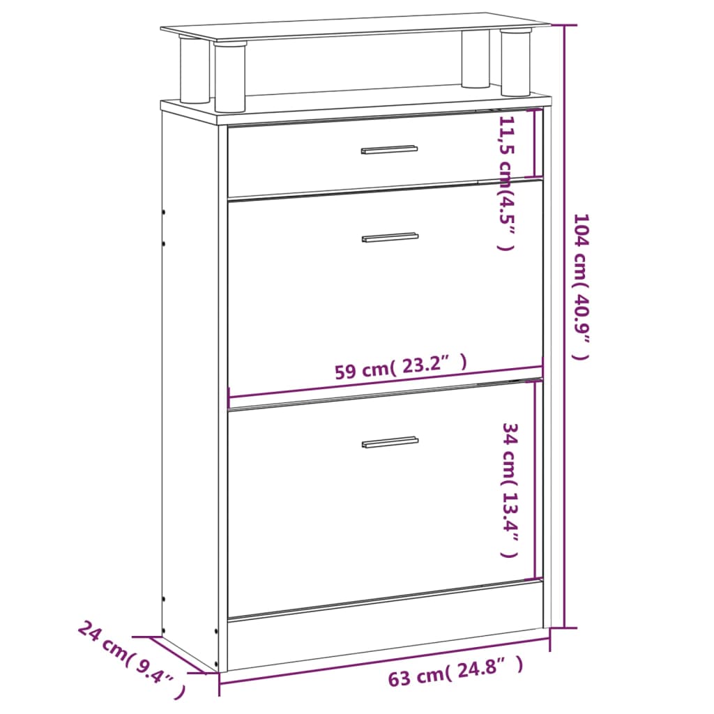 vidaXL Armoire à chaussures Noir 63x24x104 cm Bois d'ingénierie