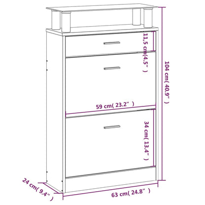 vidaXL Armoire à chaussures Noir 63x24x104 cm Bois d'ingénierie