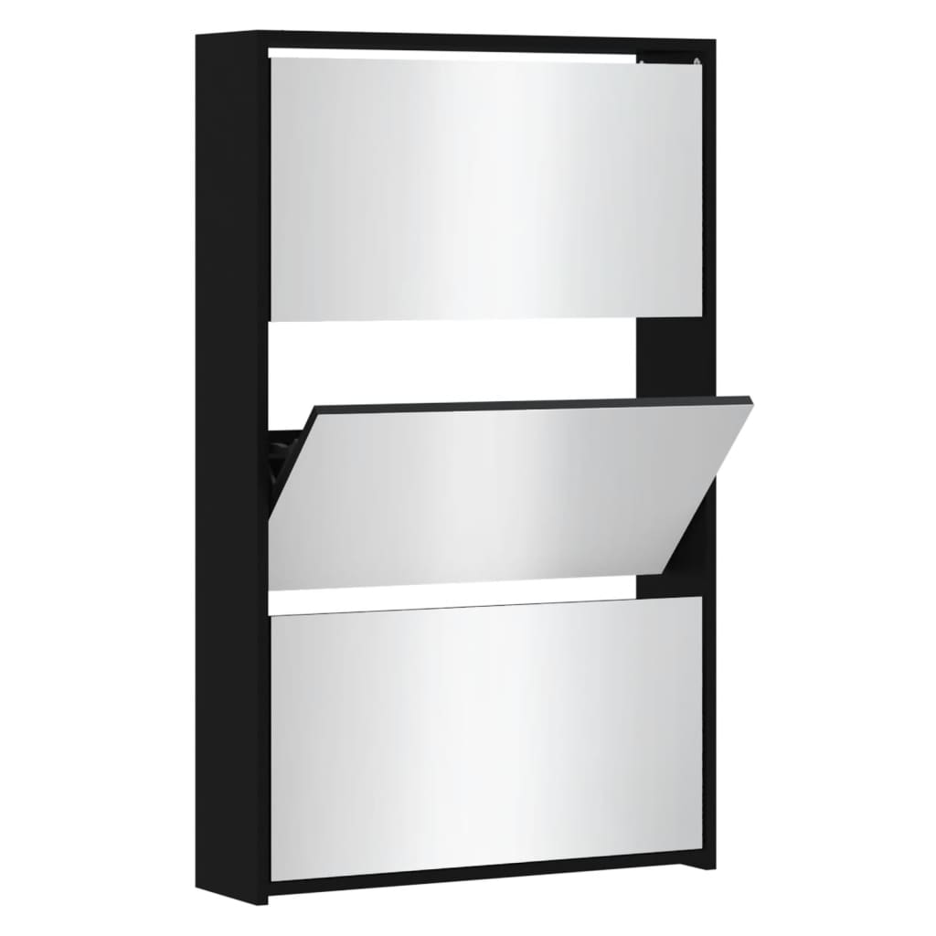 vidaXL Armoire à chaussures avec miroir 3 niveaux Noir 63x17x102,5 cm