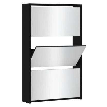 vidaXL Armoire à chaussures avec miroir 3 niveaux Noir 63x17x102,5 cm