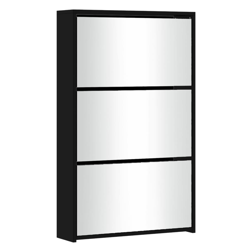 vidaXL Armoire à chaussures avec miroir 3 niveaux Noir 63x17x102,5 cm