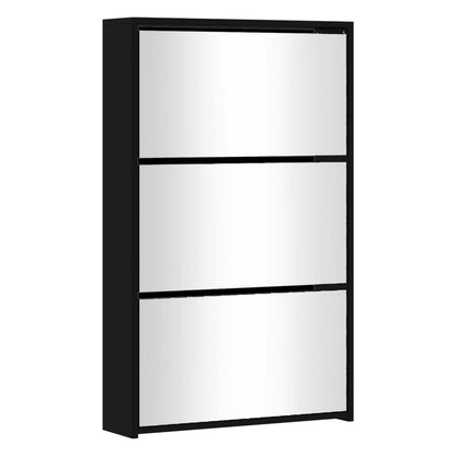 vidaXL Armoire à chaussures avec miroir 3 niveaux Noir 63x17x102,5 cm