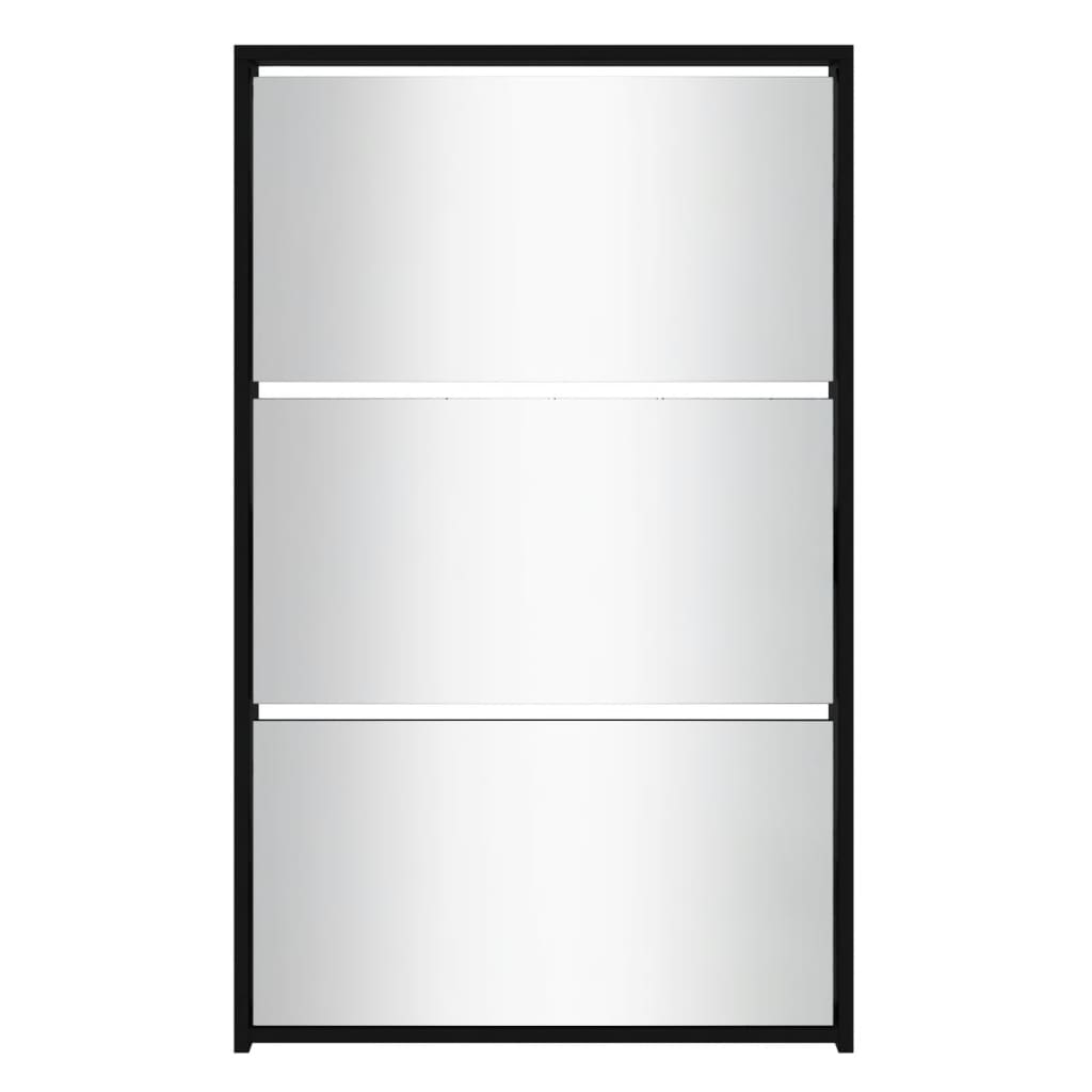 vidaXL Armoire à chaussures avec miroir 3 niveaux Noir 63x17x102,5 cm