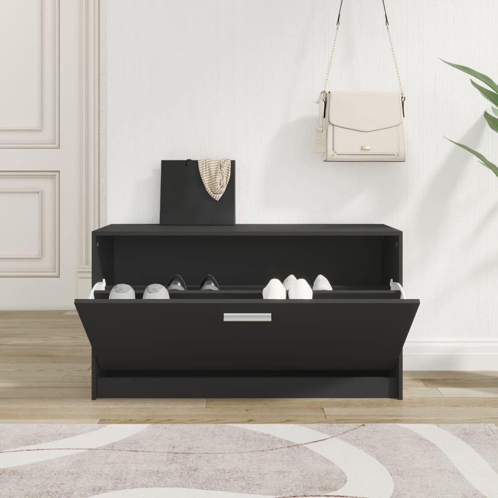 vidaXL Banc à chaussures Noir 80x24x45 cm Bois d'ingénierie