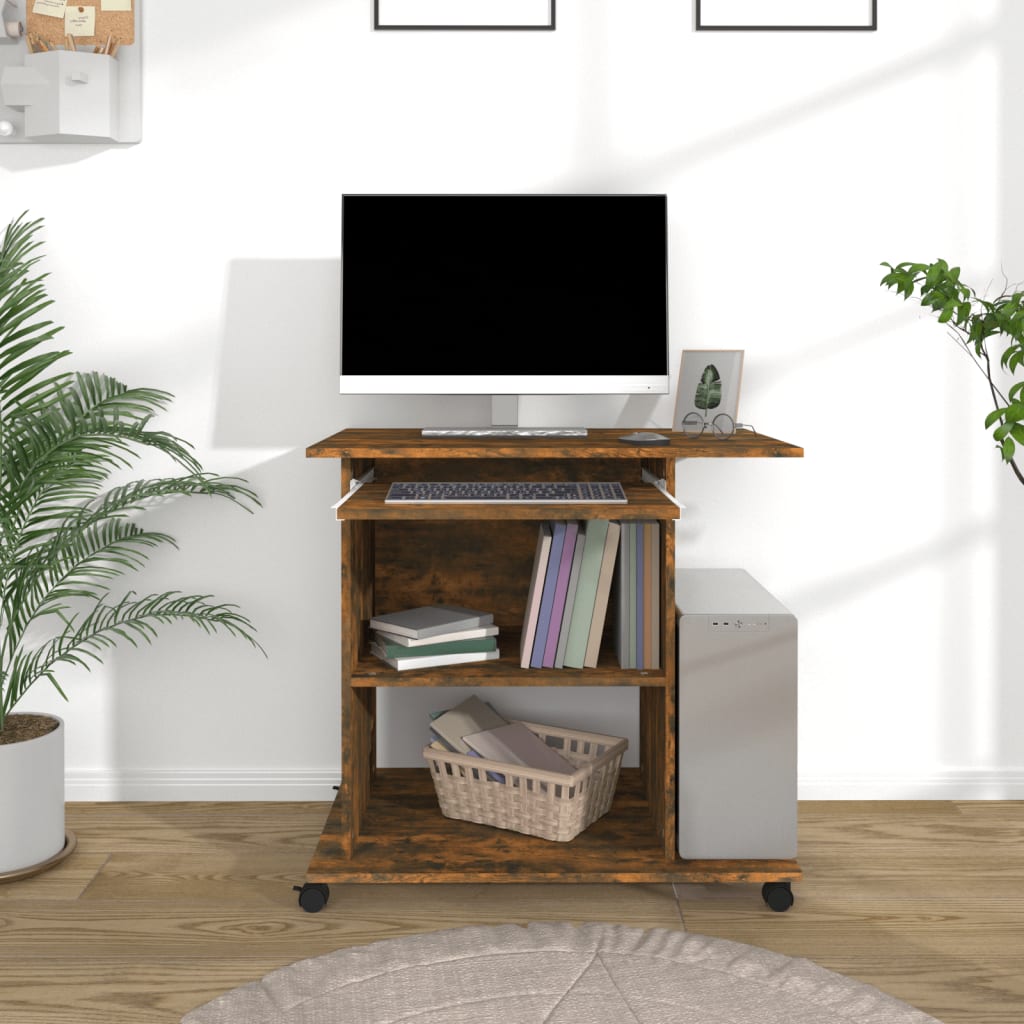 vidaXL Bureau d'ordinateur Chêne fumé 80x50x75 cm Bois d'ingénierie