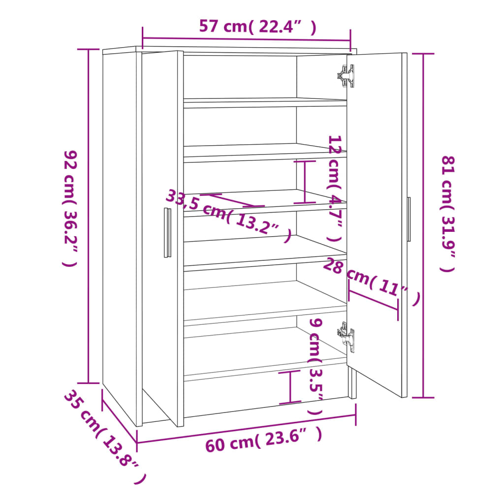 vidaXL Meuble à chaussures Chêne fumé 60x35x92 cm Bois d'ingénierie