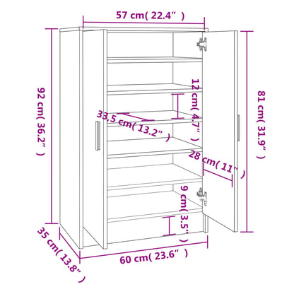 vidaXL Meuble à chaussures Chêne fumé 60x35x92 cm Bois d'ingénierie