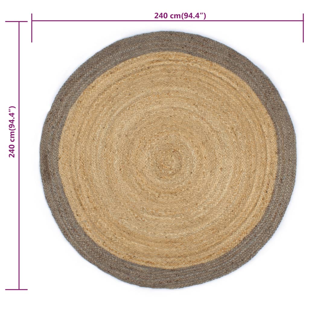 vidaXL Tapis fait à la main Jute avec bord gris 240 cm