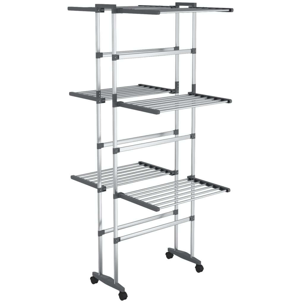 vidaXL Étagère à linge à 3 niveaux avec roues Argenté 60x70x129 cm