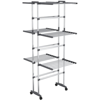 vidaXL Étagère à linge à 3 niveaux avec roues Argenté 60x70x129 cm