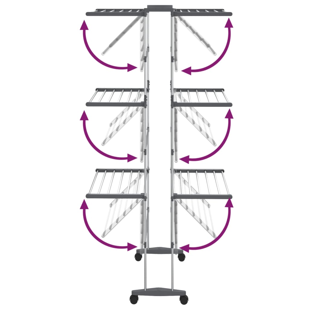 vidaXL Étagère à linge à 3 niveaux avec roues Argenté 60x70x129 cm
