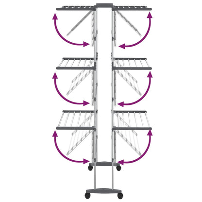 vidaXL Étagère à linge à 3 niveaux avec roues Argenté 60x70x129 cm