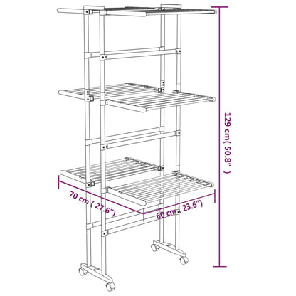 vidaXL Étagère à linge à 3 niveaux avec roues Argenté 60x70x129 cm