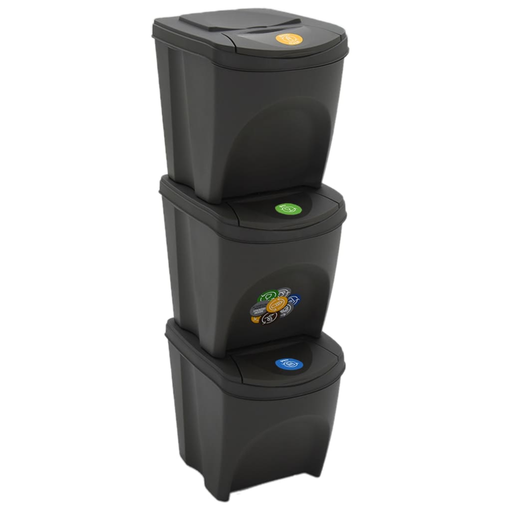 vidaXL Poubelles à ordures empilables 3 pcs Gris 75 L Polypropylène