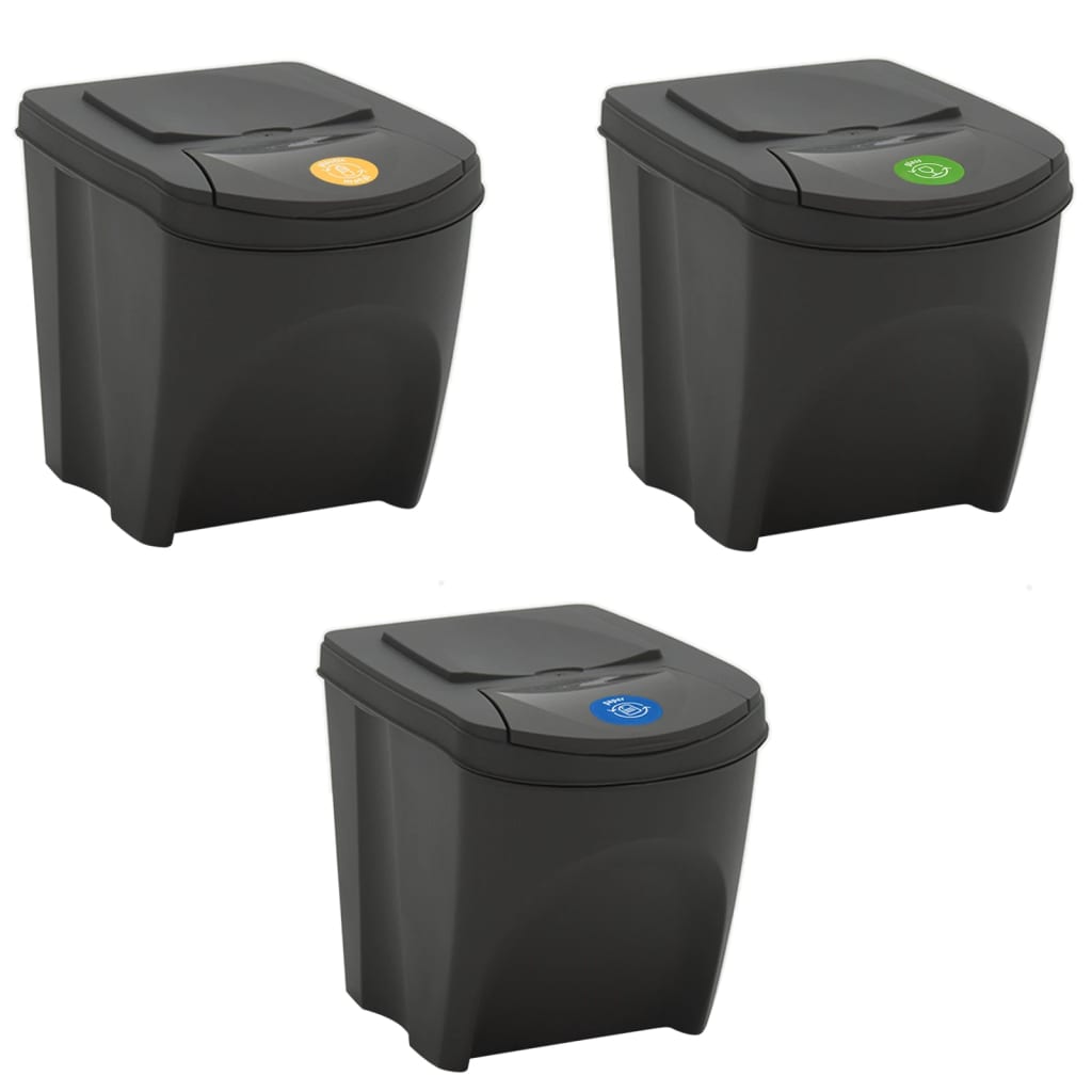 vidaXL Poubelles à ordures empilables 3 pcs Gris 75 L Polypropylène
