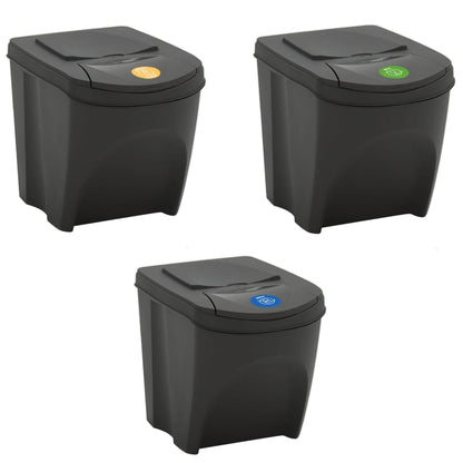 vidaXL Poubelles à ordures empilables 3 pcs Gris 75 L Polypropylène