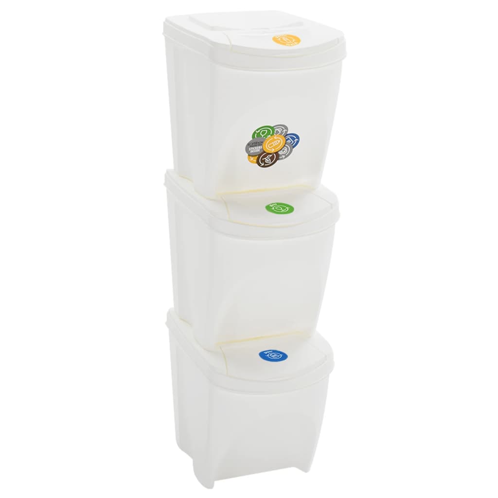 vidaXL Poubelles à ordures empilables 3 pcs Blanc 75 L Polypropylène