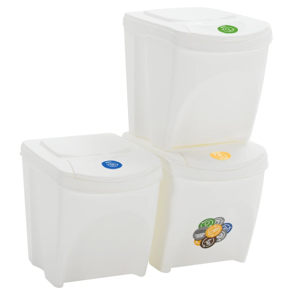 vidaXL Poubelles à ordures empilables 3 pcs Blanc 75 L Polypropylène