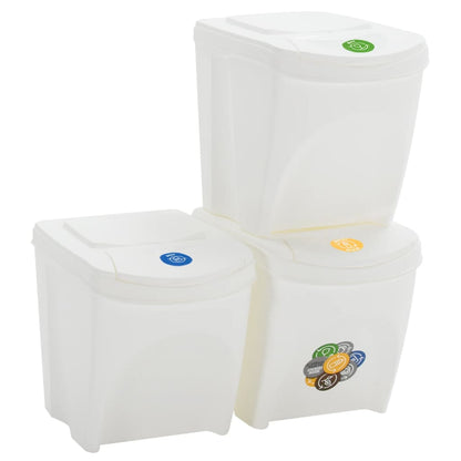 vidaXL Poubelles à ordures empilables 3 pcs Blanc 75 L Polypropylène
