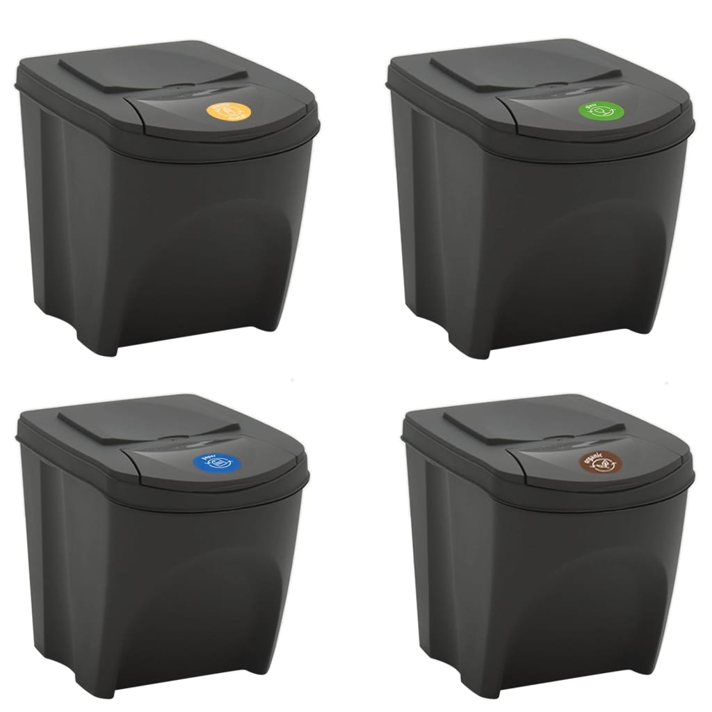 vidaXL Poubelles à ordures empilables 4 pcs Gris 100 L Polypropylène