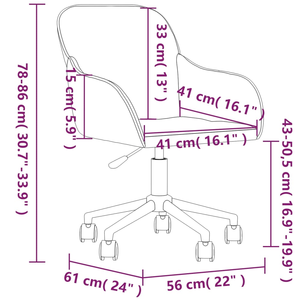 vidaXL Chaise pivotante de bureau Noir Velours
