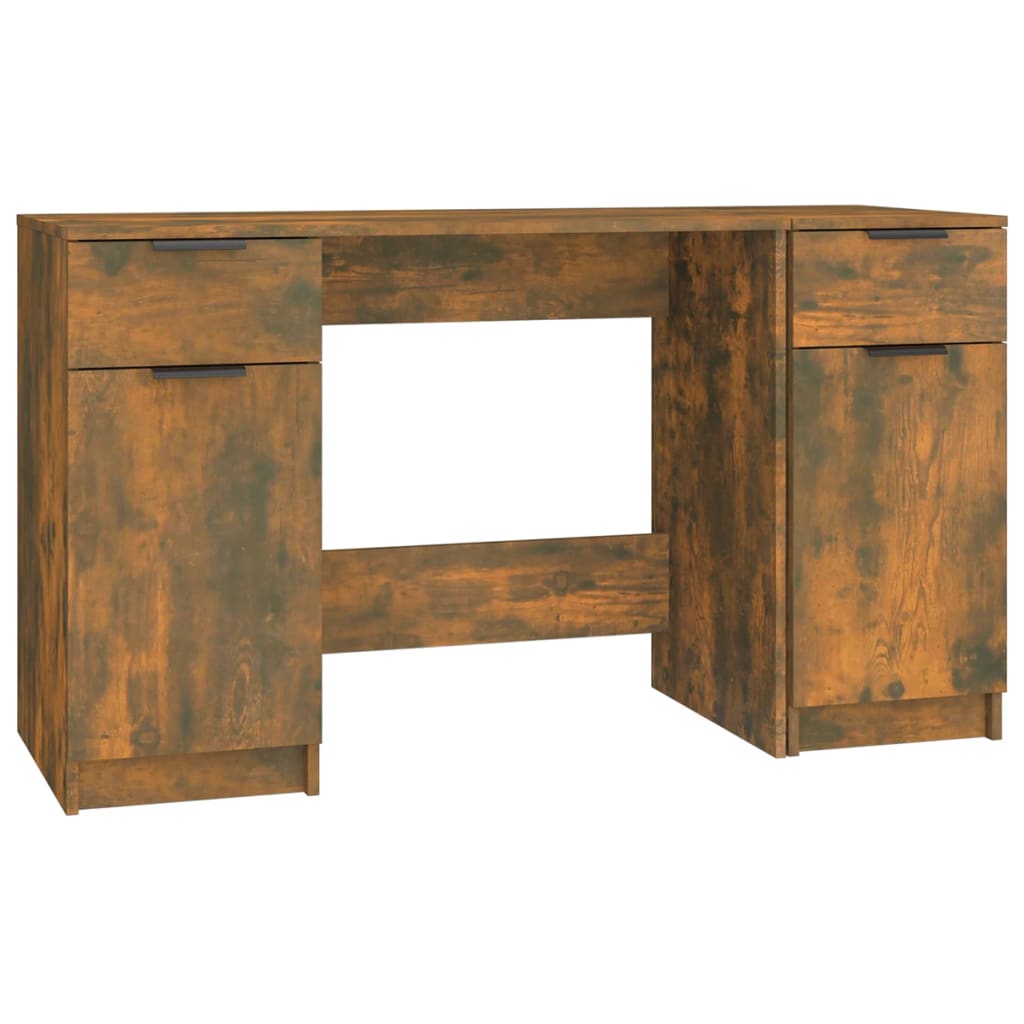 vidaXL Bureau avec armoire latérale Chêne fumé Bois d'ingénierie