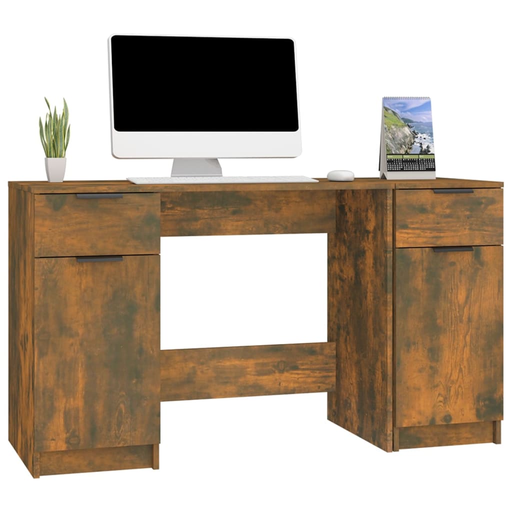 vidaXL Bureau avec armoire latérale Chêne fumé Bois d'ingénierie