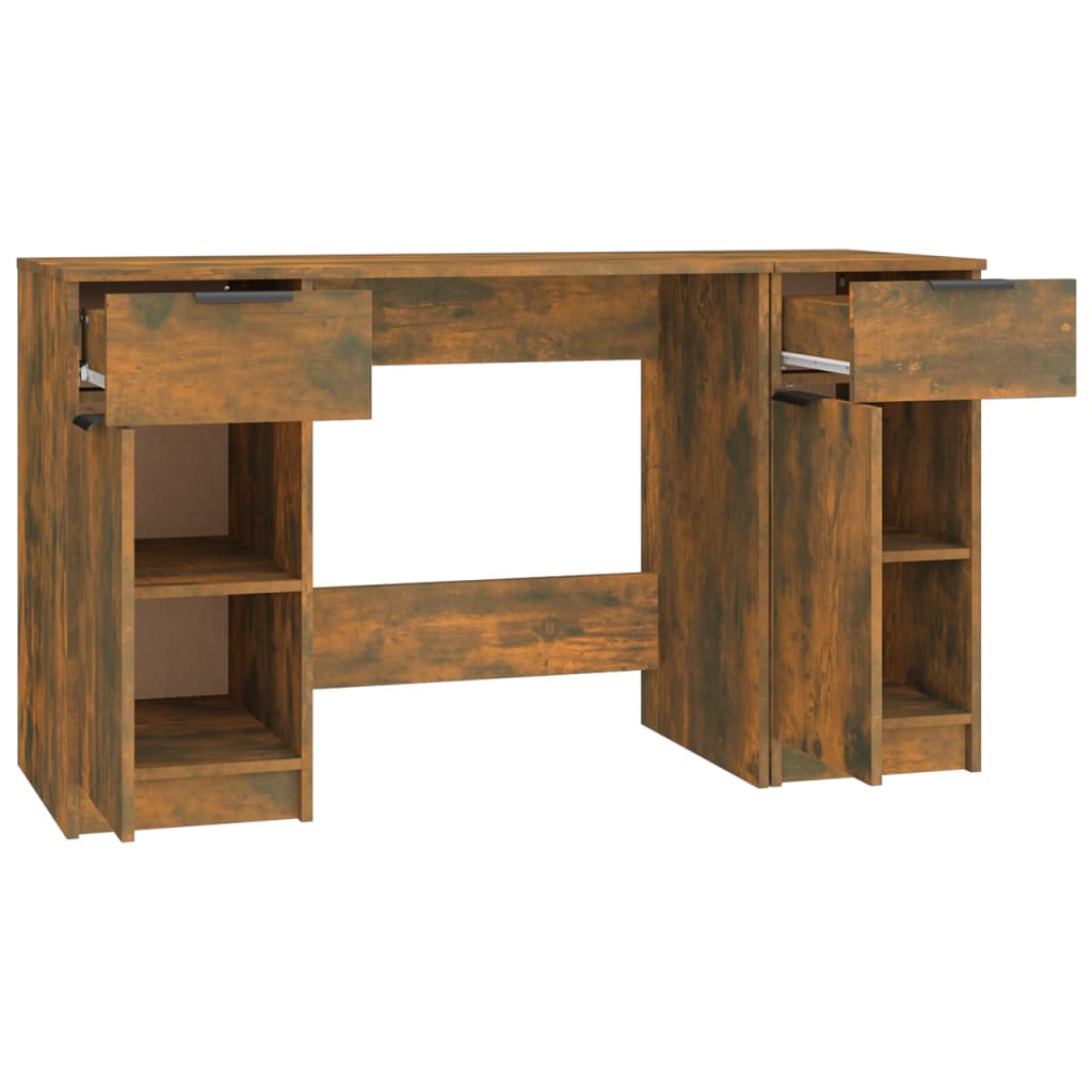vidaXL Bureau avec armoire latérale Chêne fumé Bois d'ingénierie