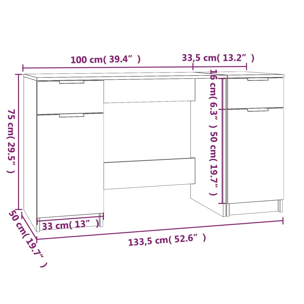 vidaXL Bureau avec armoire latérale Chêne fumé Bois d'ingénierie