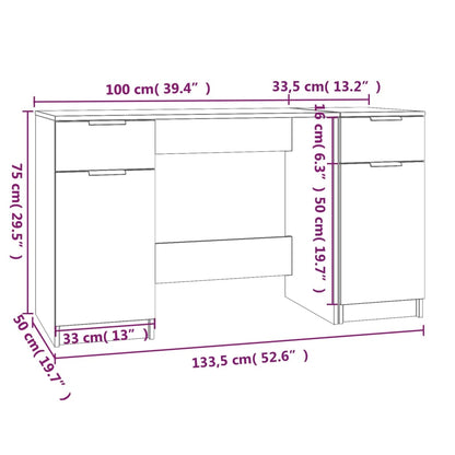 vidaXL Bureau avec armoire latérale Chêne fumé Bois d'ingénierie
