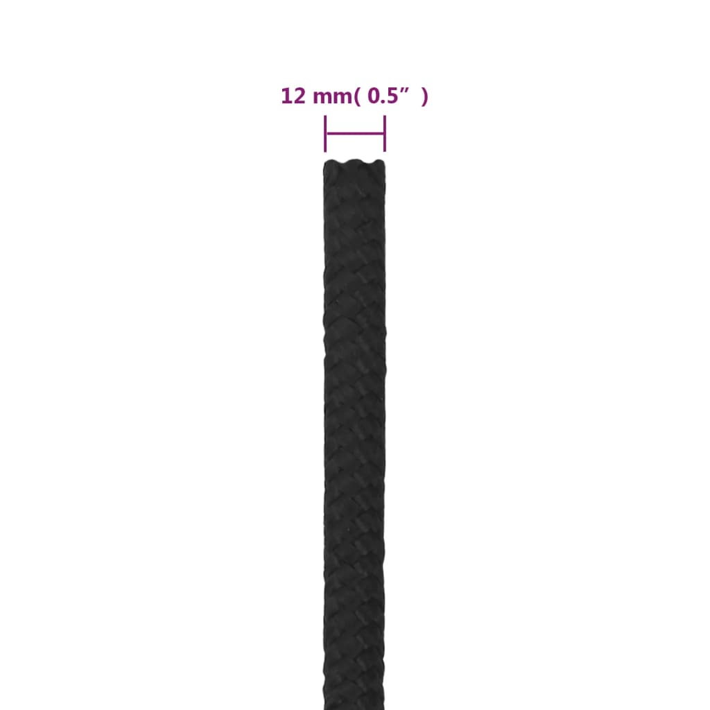 vidaXL Corde de bateau Noir complet 12 mm 25 m Polypropylène