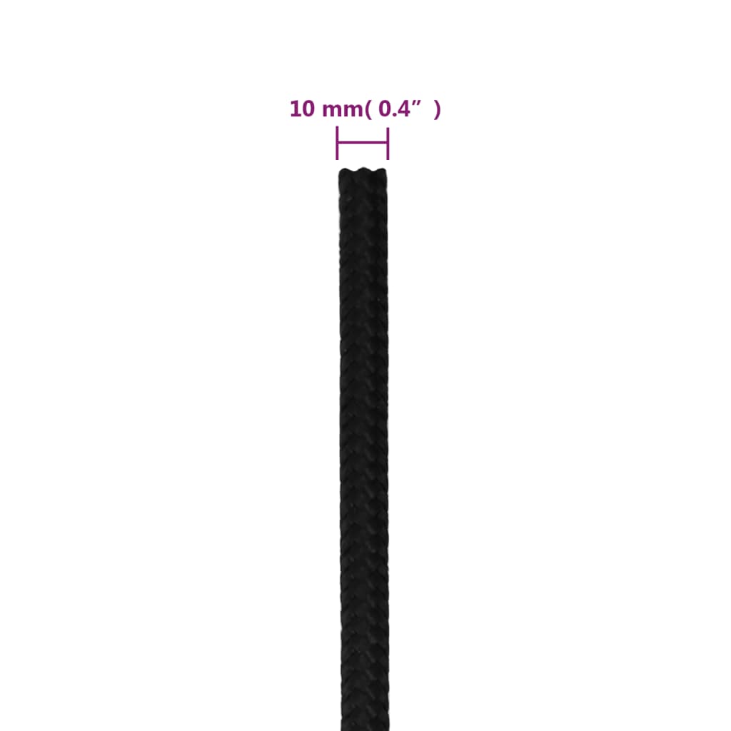 vidaXL Corde de travail Noir 10 mm 50 m Polyester