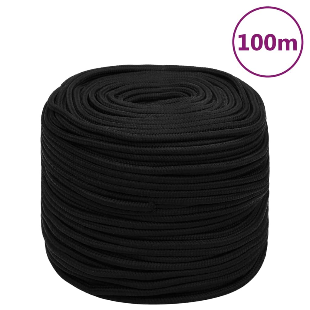 vidaXL Corde de travail Noir 10 mm 100 m Polyester