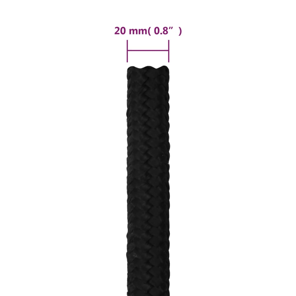 vidaXL Corde de travail Noir 20 mm 100 m Polyester