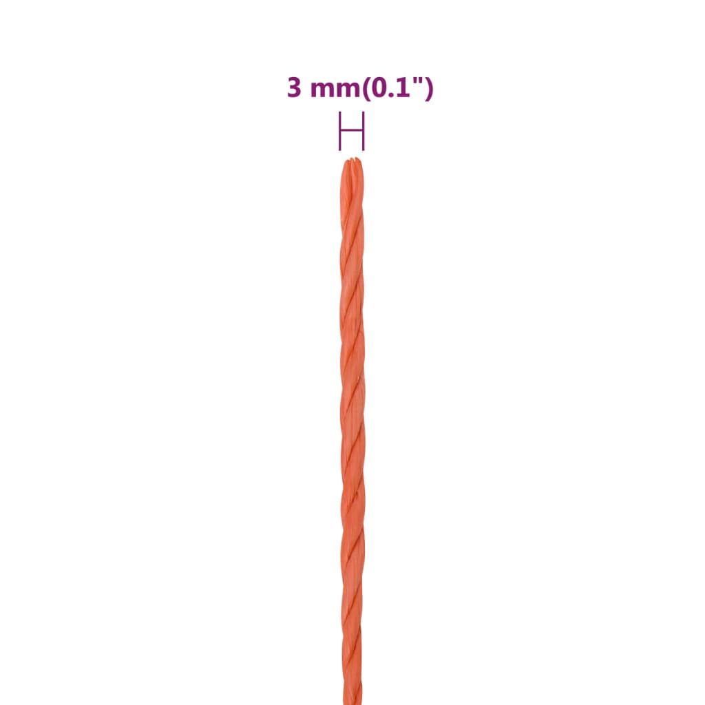 vidaXL Corde de travail Orange 3 mm 500 m Polypropylène
