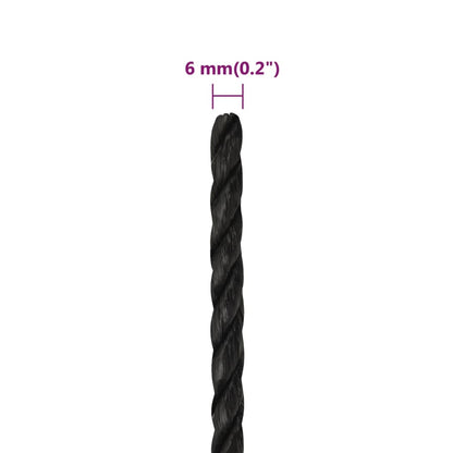 vidaXL Corde de travail Noir 6 mm 250 m polypropylène