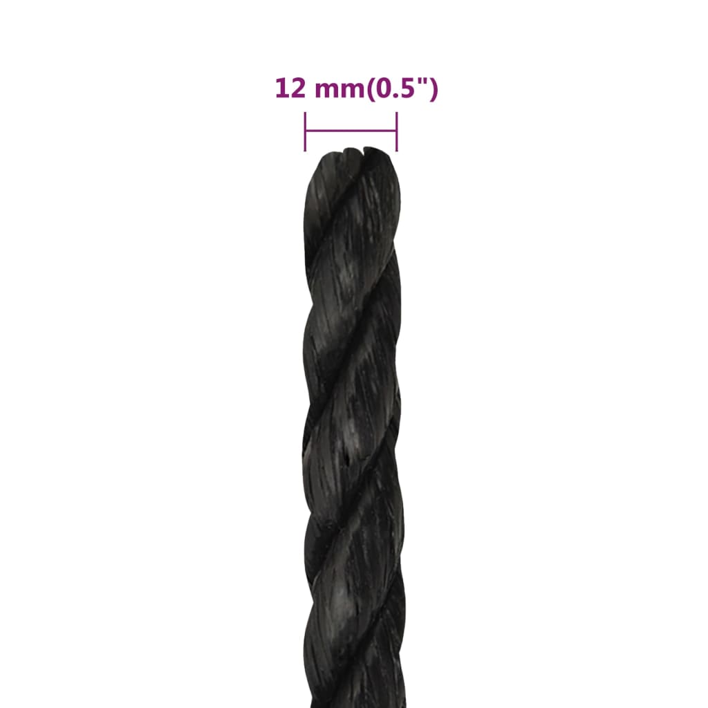 vidaXL Corde de travail Noir 12 mm 50 m polypropylène