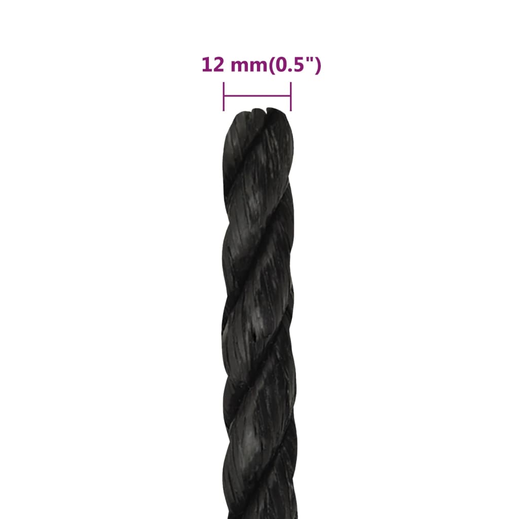 vidaXL Corde de travail Noir 12 mm 250 m polypropylène
