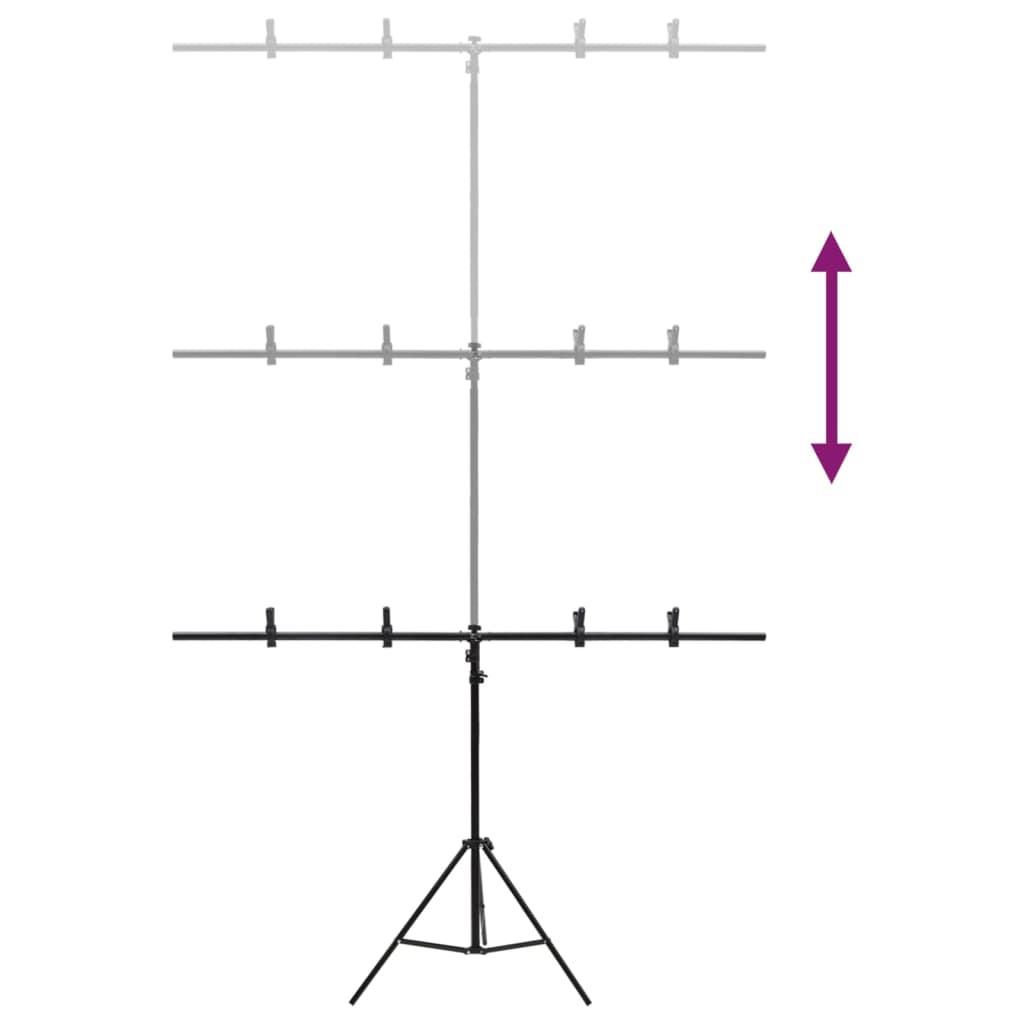 vidaXL Support de fond en forme de T Noir 151x60x(70-200) cm