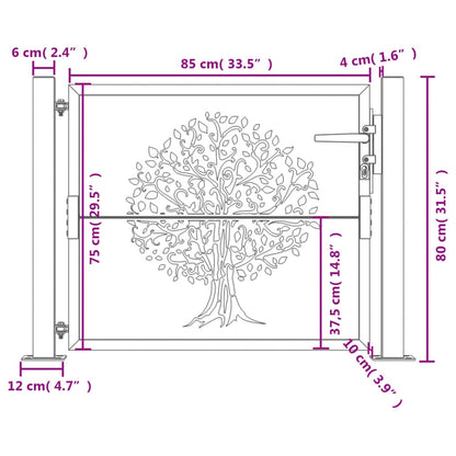 vidaXL Portail de jardin 105x80 cm acier corten conception de l'arbre