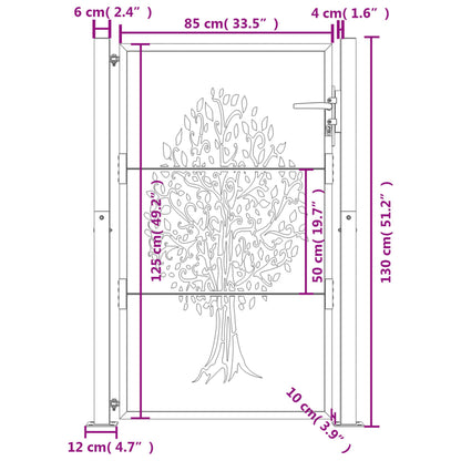 vidaXL Portail de jardin 105x130 cm acier corten conception de l'arbre