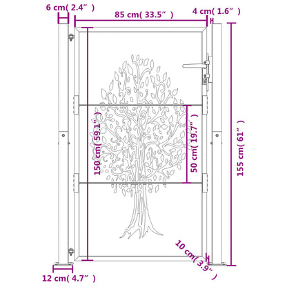 vidaXL Portail de jardin 105x155 cm acier corten conception de l'arbre