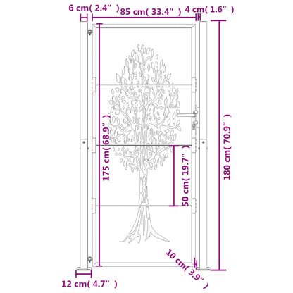 vidaXL Portail de jardin 105x180 cm acier corten conception de l'arbre