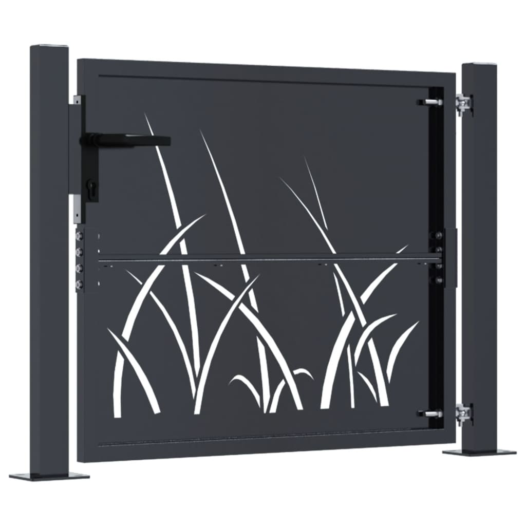 vidaXL Portail de jardin anthracite 105x80 cm acier conception d'herbe