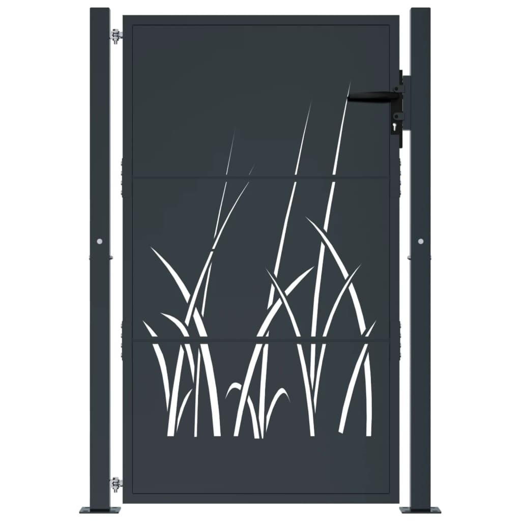 vidaXL Portail de jardin anthracite 105x155cm acier conception d'herbe