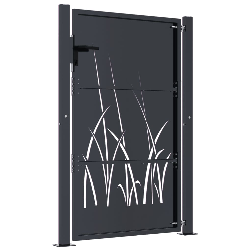 vidaXL Portail de jardin anthracite 105x155cm acier conception d'herbe