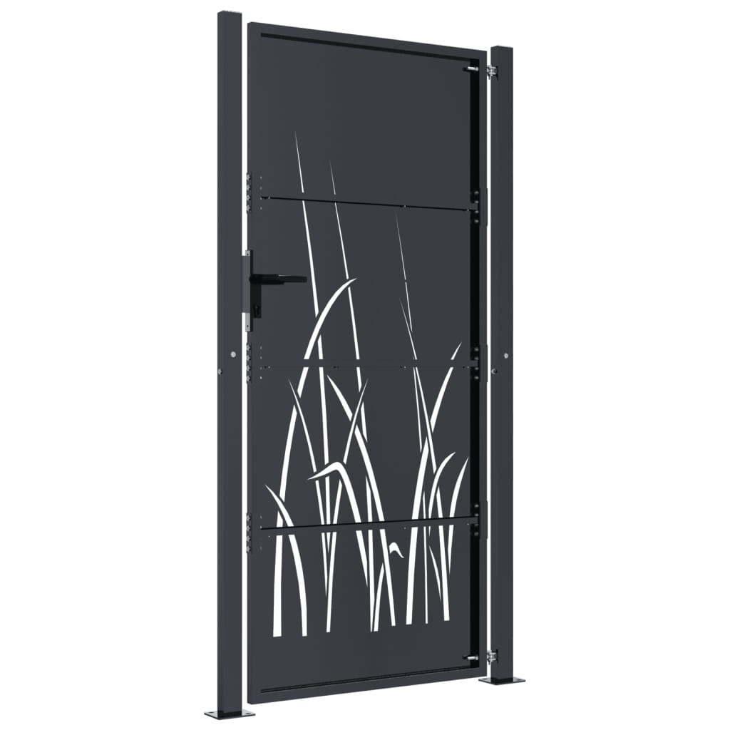 vidaXL Portail de jardin anthracite 105x205cm acier conception d'herbe