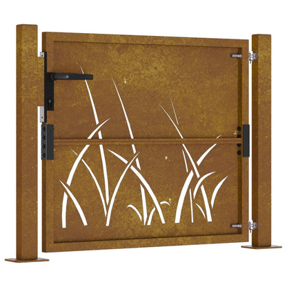 vidaXL Portail de jardin 105x80 cm acier corten conception d'herbe