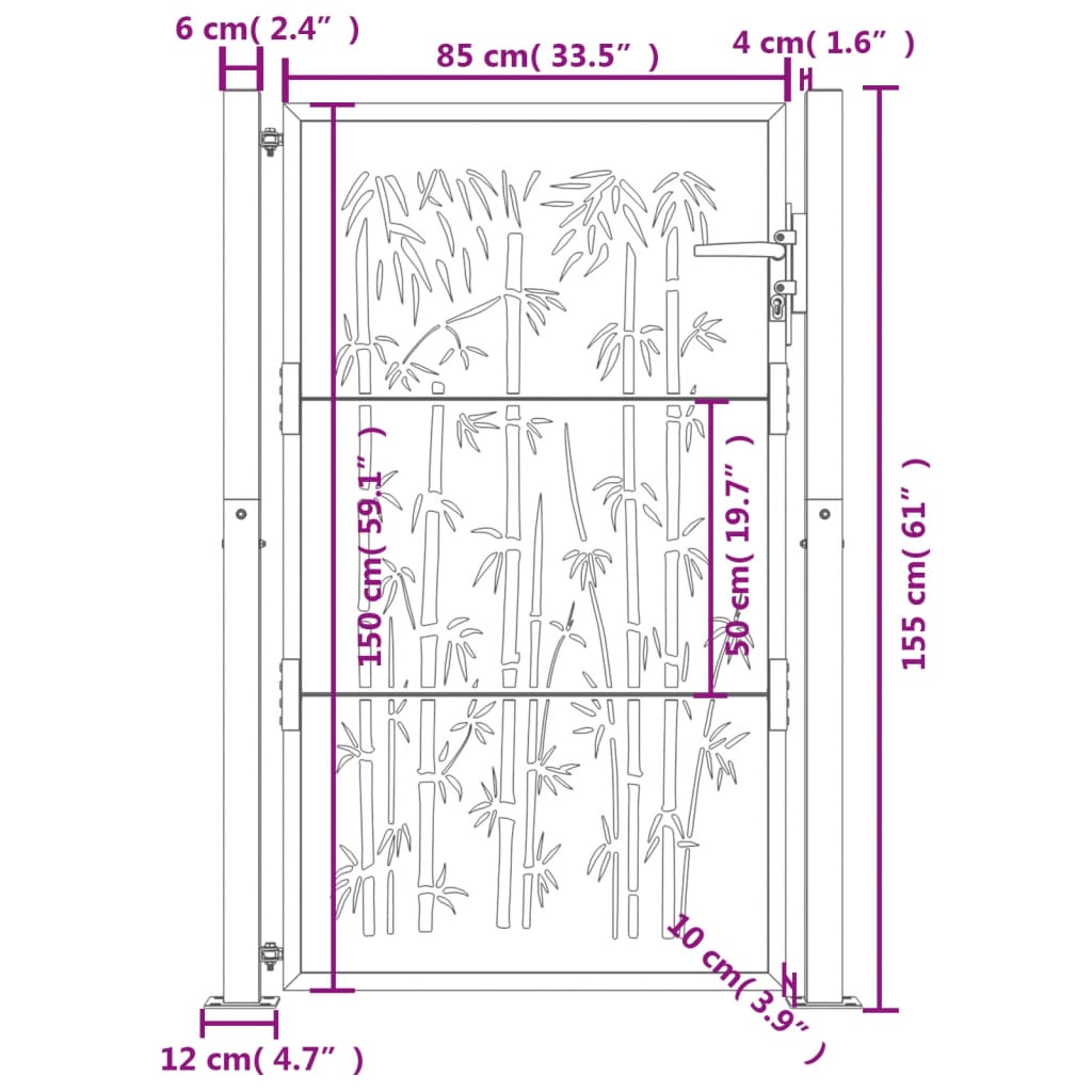 vidaXL Portail de jardin anthracite 105x155 cm acier design de bambou