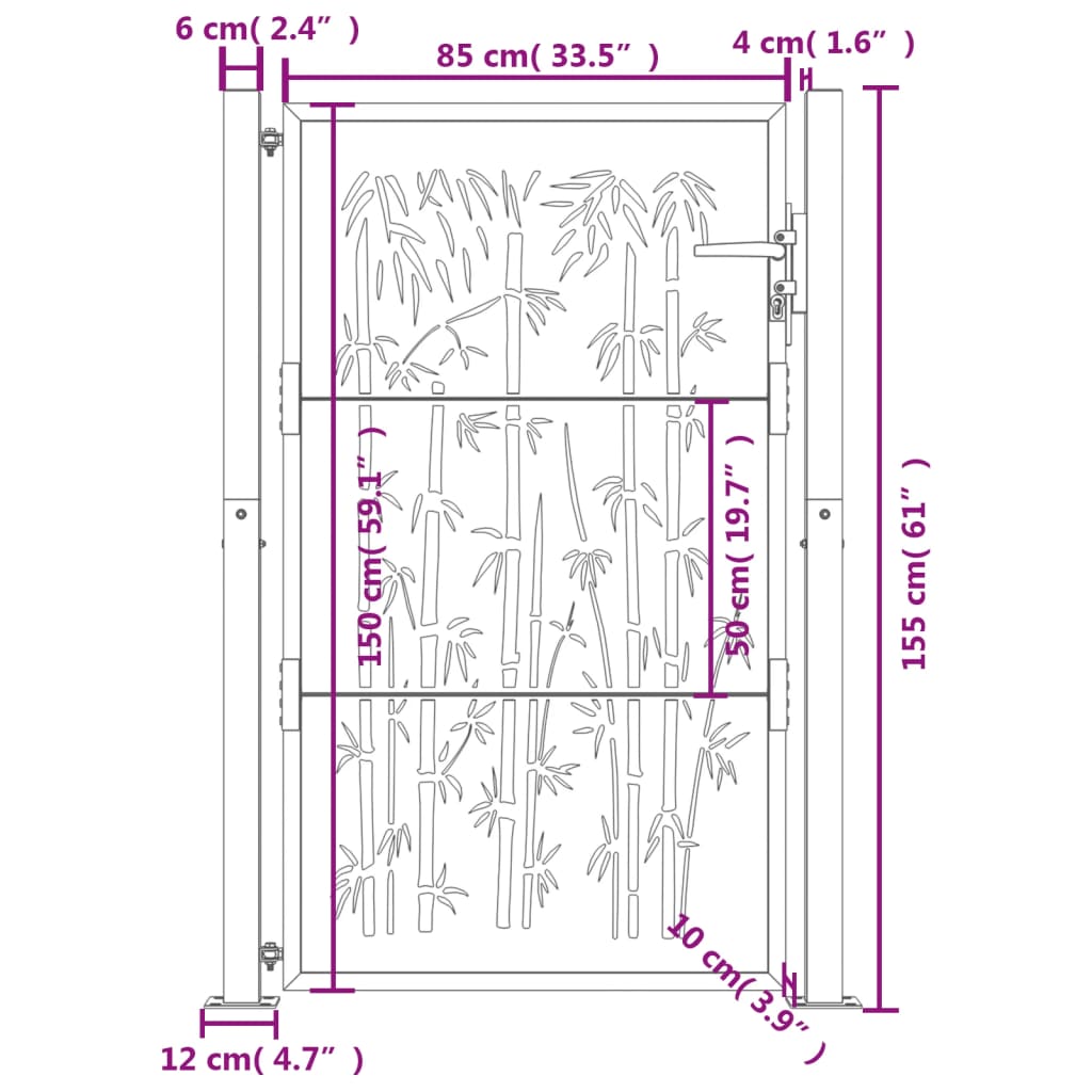 vidaXL Portail de jardin 105x155 cm acier corten design de bambou